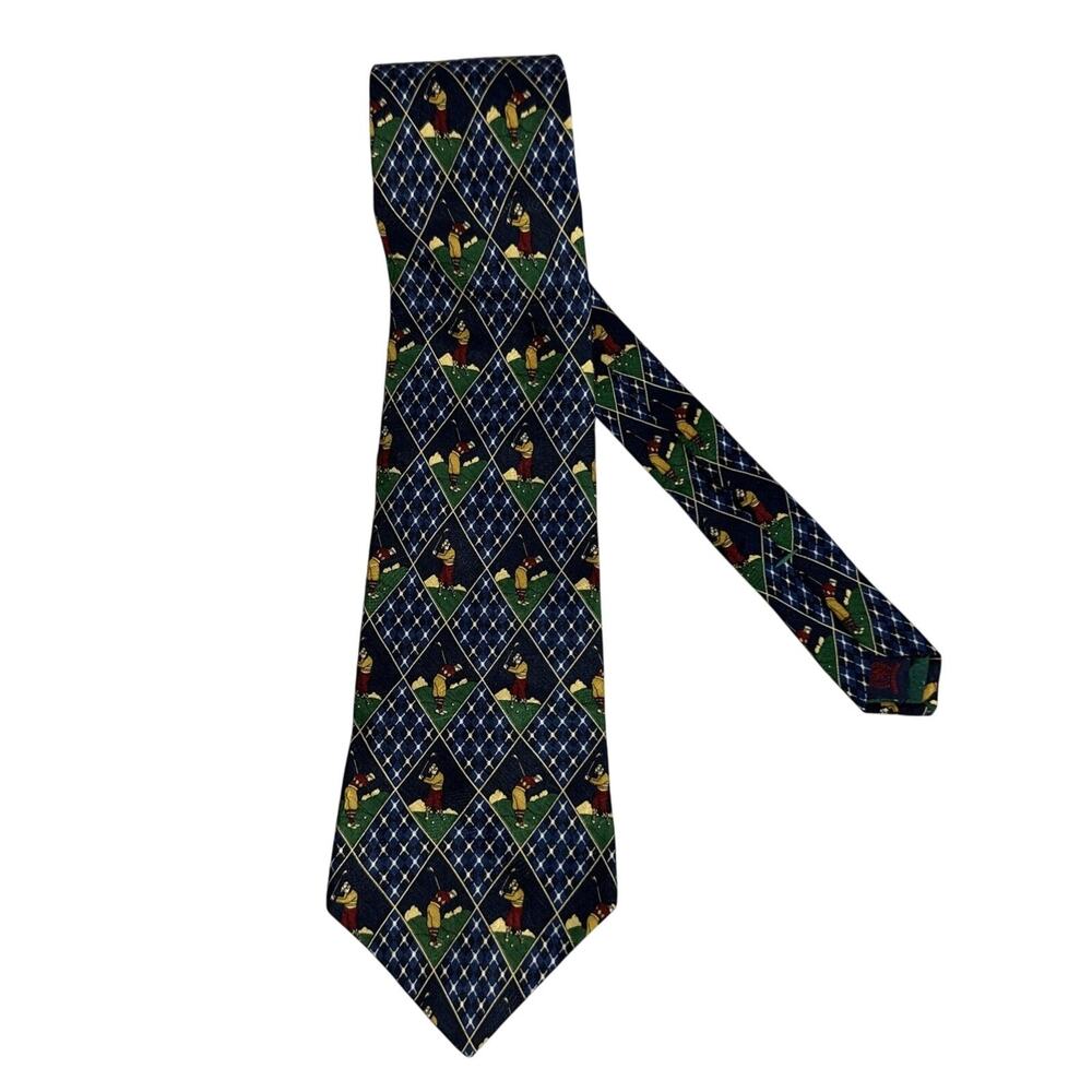 Tommy Hilfiger Mens Silk Tie Necktie Blue Green Made In USA Vintage